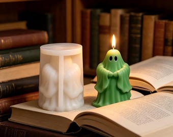 Siliconen mal 3D biddende spookkaars, Spooky Catoon Halloween-gipsharsvorm