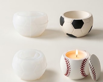 3D Football Baseball Candlestick Cement Silicone Mold, DIY Sports Theme Storage Jar Resin Mould