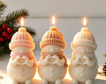 Beanie Hat & Scarf Snowman Candle Mould, Christmas Heart Gesture Plaster Silicone Mould