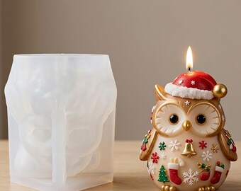 Siliconen mal kerstuil kaars, 3D winteruil kerst decor hars mal