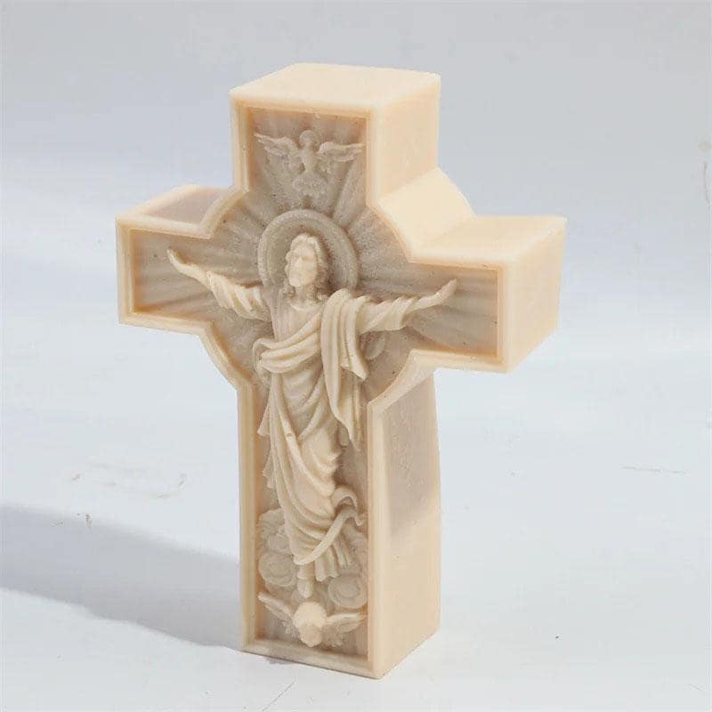 Large Jesus Cross Statue Silicone Mold Catholic Apostle Portrait Plaster Concrete Resin Casting Tools Religious Decoration Gifts