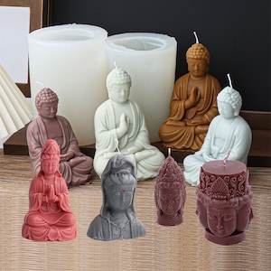 Big Sitting Buddha Figurine Aromatherapy Plaster Candle Mold, Sitting Meditating Guanyin Resin Concrete Crafts Mould  Ornaments Gifts