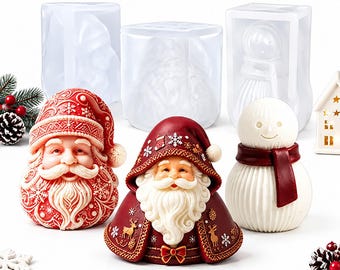 3D Santa Claus and Snowman Candle Silicone Mold, DIY Christmas Elf Resin Soap Mould
