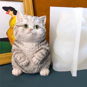 大きな太った猫のアロマテラピー石膏オーナメントシリコン型 DIY かわいい猫樹脂石膏セメント装飾型