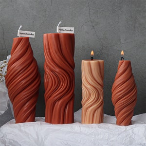 Scandinavian Style Abstract Spiral Geometric Pillar Candle Silicone Mold, DIY Creative Swirl Water Ripple Pillar Aromatherapy Candle Mold