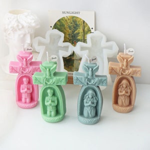 2D/3D Cross Church Prayer Boy Candle Silicone Mold Girl Angel Jesus Ornament Resin Gypsum Mold