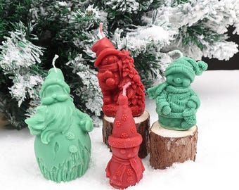 3D Santa Claus Christmas Candle Silicone Mold, Cute  Gnome Snowman Resin Soap Mould