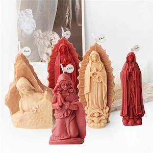 2D Angel Virgin Mary Statue Candle Silicone Mold Religious Virgin Mother Portrait Church Ornament Plaster Mold
