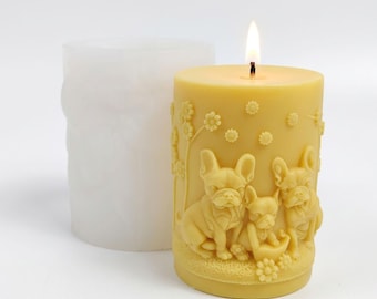 Bulldog Family Silicone Candle Mold,DIY Dog Soap & Plaster Casting Wax Mold