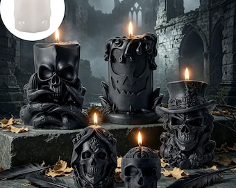 3D Gothic Skull Silicone Candle Mold , Halloween Skeleton Pumpkin Column Resin Casting Mould