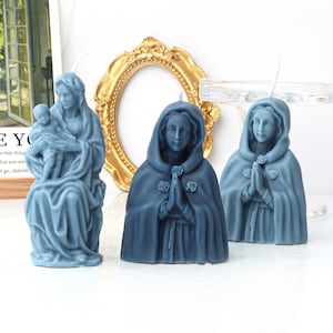 Catholic Holy Family Jesus Virgin Mary Candle Silicone Mould, Handmade 3D Jesus Statue Home Decoration Plaster Mold