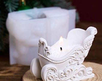 Sleigh Candle Holder Silicone Mould: DIY Christmas Plaster Ornament Casting Mold
