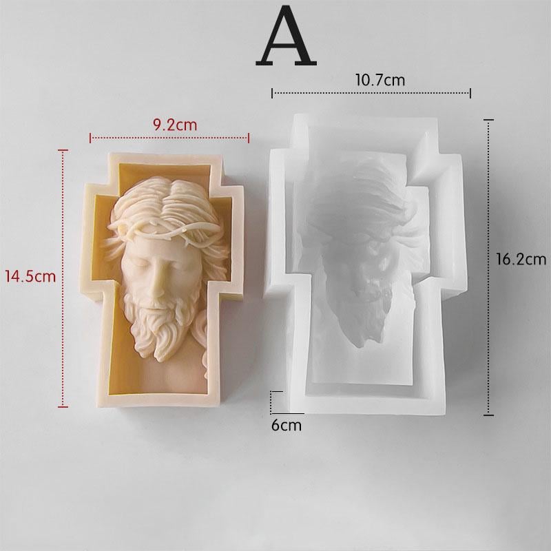 Large Jesus Cross Statue Silicone Mold Catholic Apostle Portrait Plaster Concrete Resin Casting Tools Religious Decoration Gifts