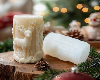 3D Stag Forest Christmas Silicone Mold:DIY Wildlife Deer Candle Mould