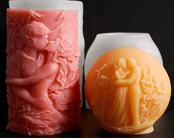 Relief-Carved Couple Column Candle Mold: DIY Wedding Candle and Plaster Decorative Ornaments