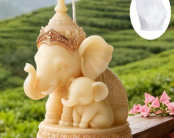 Thai Mother and Child Elephant Candle Mold: Parent-Child Animal Southeast Asian Candle Plaster Making Supplies