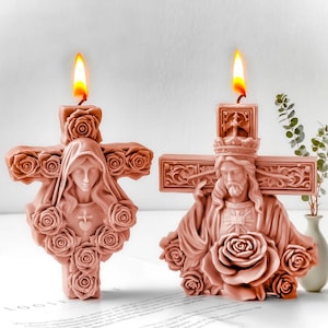 Our Lady & Jesus Cross Candle Mold: DIY Christian Resin Plaster Craft