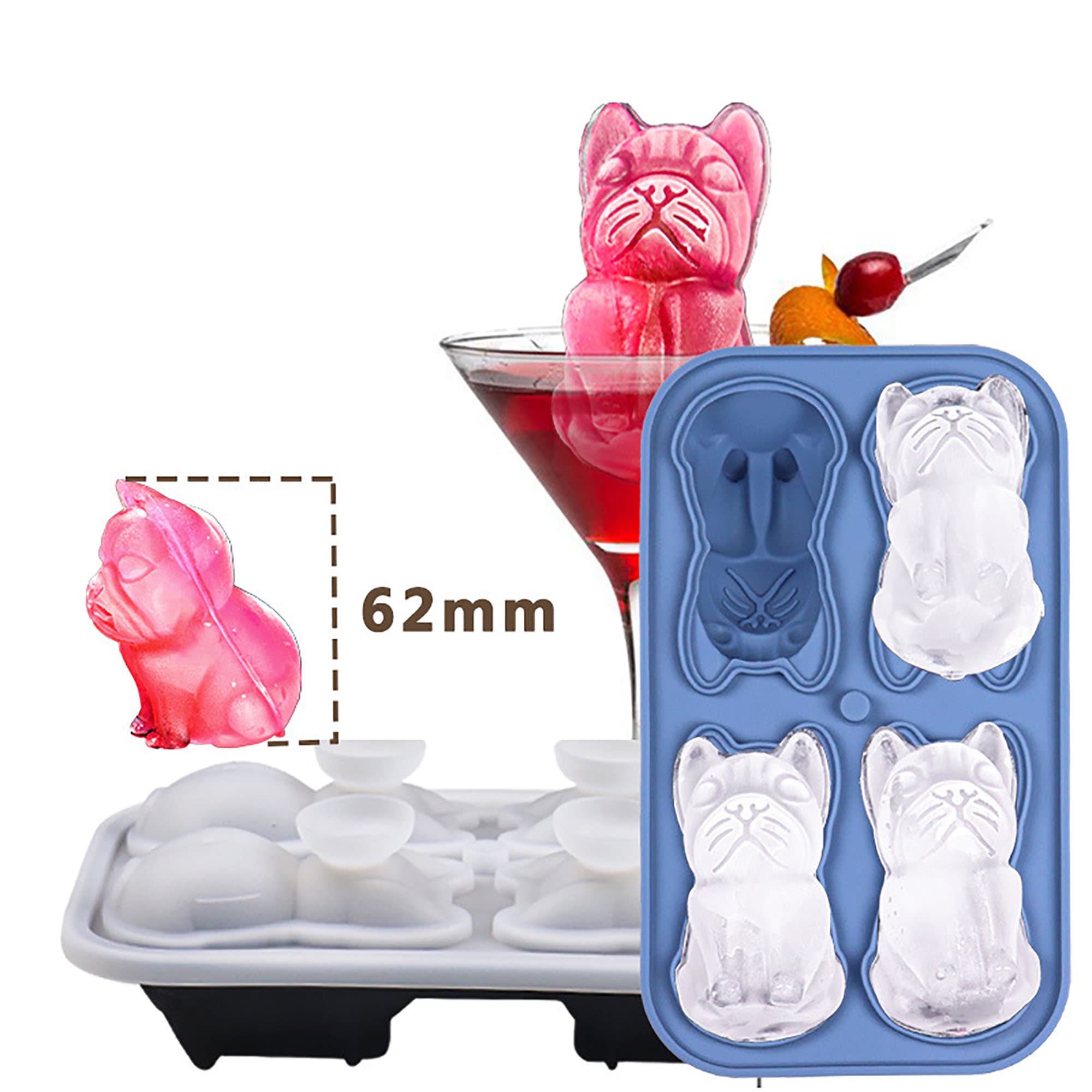 4 Cavity Bulldog Ice Cube Ice Box Food Grade Mold, Puppy Pet Shaped Ice  Maker Ice Grid Mold 