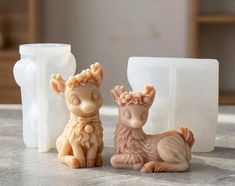 3D Christmas Deer Candle Silicone Mold, Woodland Baby Fawn Epoxy Resin Plaster Mould