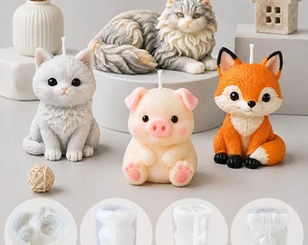 3D Kitten Fox Pig Candle Animal Silicone Mold,  DIY Animal Lovers Resin Plaster Decor Mould