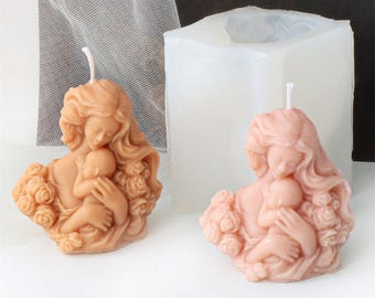 Mother Holding Baby Candle Silicone Mold: DIY Body Statue Making Plaster Mould