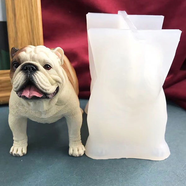 Ciment moule en silicone pour bougie en plâtre bouledogue anglais, ornement en plâtre pour chien moule en poterie bouledogue