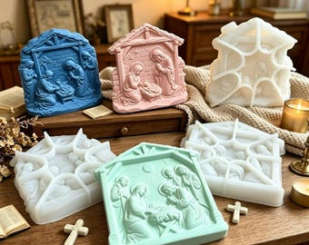 Christian Nativity Scene Resin Mold, 3D Jesus Birth Manger Plaster Crafting Mould
