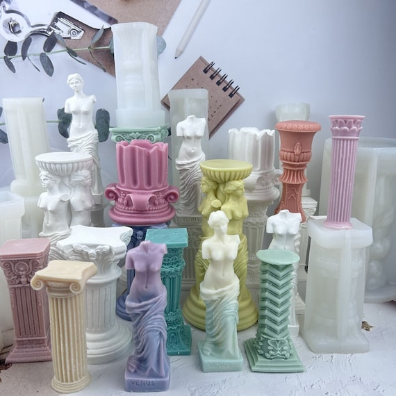 Vintage Roman Pillar Scented Candle Silicone Mold,Venus Goddess Body Plaster Silicone Mold Home Decor Craft Gifts
