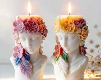 Elegant Floral Girl Portrait Silicone Mold: DIY Flower Cylinder Candle Plaster Craft