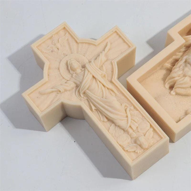Large Jesus Cross Statue Silicone Mold Catholic Apostle Portrait Plaster Concrete Resin Casting Tools Religious Decoration Gifts