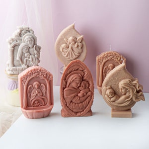 2D Catholic Relief Jesus A Family Candle Silicone Mould  Diy  Virgin Resin Sacred Heart Baptism Church Plaster Home Ornament Mold