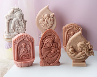 Molde de silicona con vela familiar de Jesús en relieve católico 2D, molde de adorno para el hogar de resina virgen artesanal, corazón sagrado, bautismo, Iglesia, yeso