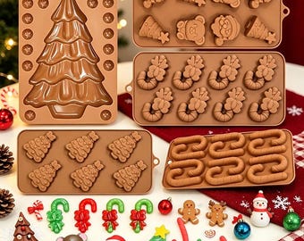 Christmas Tree, Santa, Candy Cane Silicone Mold,For Chocolate, Candy, Resin, Plaster Crafts