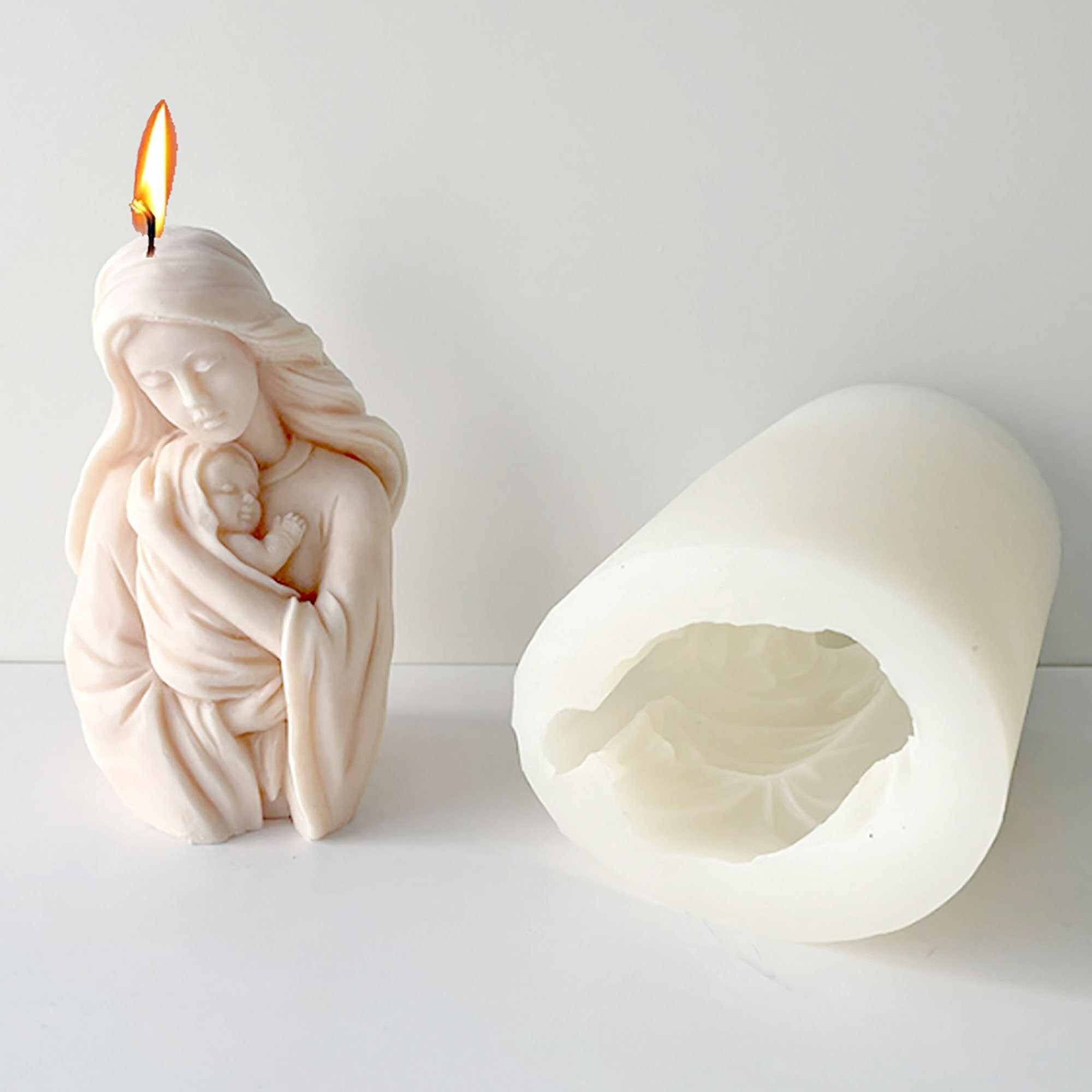 Molde Silicona Velas Religioso Cestony Moldes De Silicona Con Forma De Familia De Jesús En 3D Para Velas De Bricolaje, Pilar De Resina, Velas De Aromaterapia, Cera De Jabón, Muestras De Flores