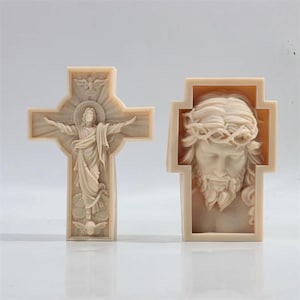 Large Jesus Cross Statue Silicone Mold Catholic Apostle Portrait Plaster Concrete Resin Casting Tools Religious Decoration Gifts