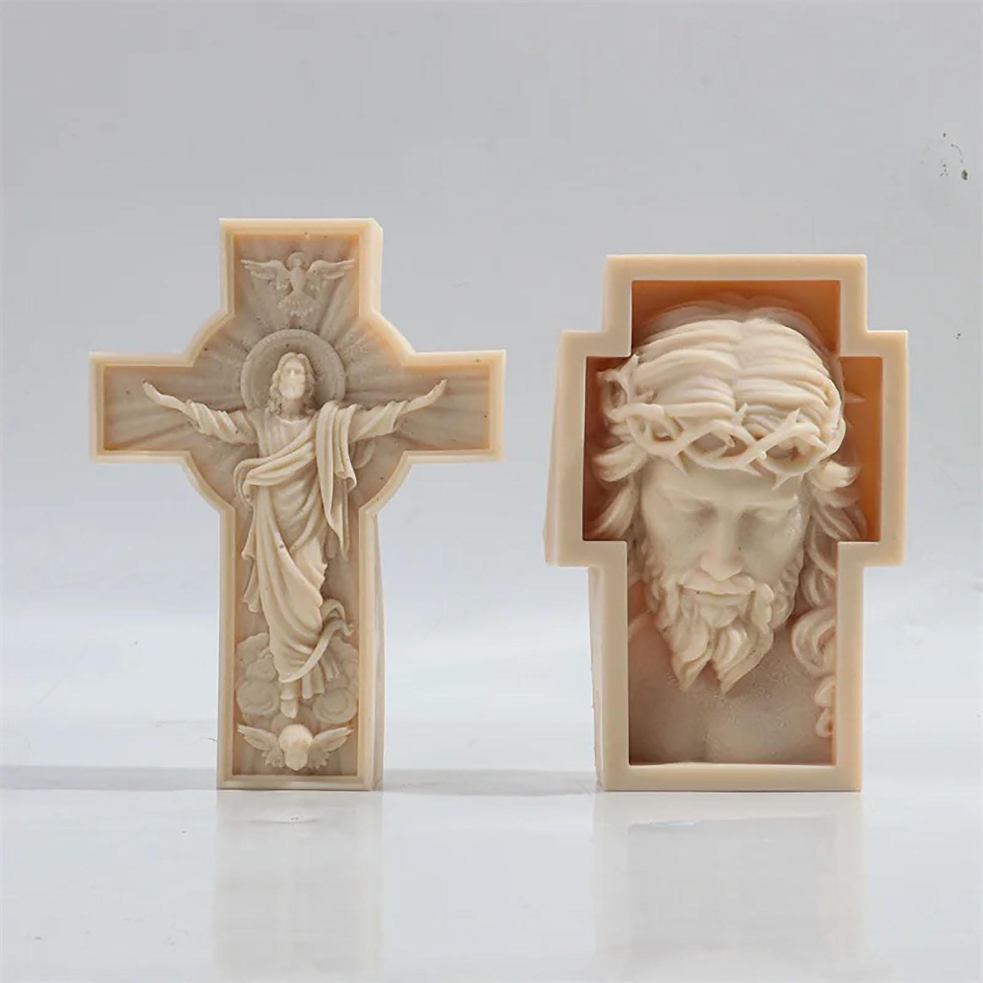 Large Jesus Cross Statue Silicone Mold Catholic Apostle Portrait Plaster Concrete Resin Casting Tools Religious Decoration Gifts