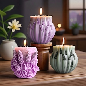 Lavender Embossed Cylinder Aroma Candle Silicone Mould DIY Flower Plant Creative Candle Silicone Mould