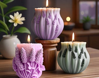 Lavender Embossed Cylinder Aroma Candle Silicone Mould DIY Flower Plant Creative Candle Silicone Mould