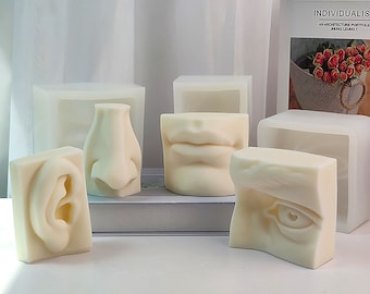 3D Face Organs Models Scented Candle Silicone Mold, Diy Simulation Eye Mouth Nose Five Senses Plaster Ornaments Mold