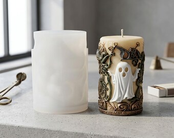 Halloween spookvormige cilinderkaars siliconen mal, griezelige schedel pilaarkaars sojawas mal