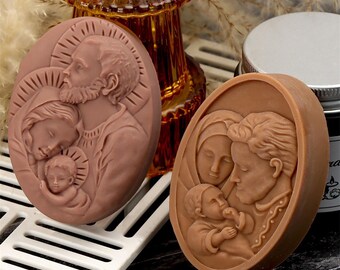 Virgin Mary and Jesus Relief  Silicone Soap Mold , DIY Christian Saint Figurines  Candle Mould