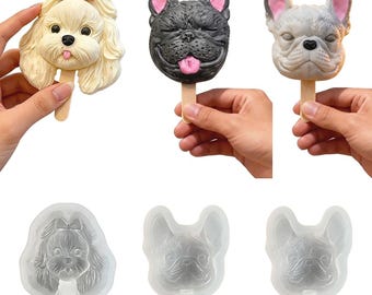 3D siliconen mal voor hondenijslolly, Franse bulldog en Maltese chocoladevorm