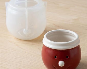 Snowman Flower Pot Cement Silicone Mold, Christmas Smiley Face Candle Holder Resin Mould