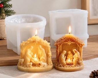 Nativity Religious Candle Silicone Mold, Holy Family Christmas Resin Plaster Mould