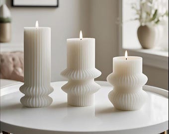 Molde de silicona para vela con forma de columna romana geométrica a rayas: adorno de yeso para vela aromática DIY