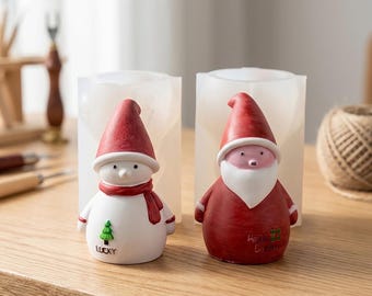 Santa Claus and Snowman Candle Silicone Mold, Cute Christmas Gift Plaster and Resin Casting Mould