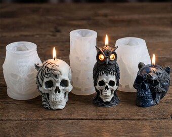 Gothic Skull Candle Silicone Mold: DIY Owl Tiger Wolf Style Skeleton Altar Supply
