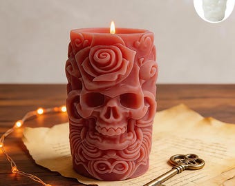 Gotische rozen schedel cilinder kaars siliconen mal, bloemen skelet kolom Halloween decoratie mal