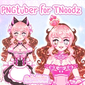 May include: A digital illustration of a cartoon character with pink and brown hair wearing a pink and black maid outfit with a white apron. The character has a crown on her head and is smiling.