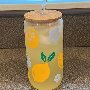 Lemon Floral Glass Drinking Cup